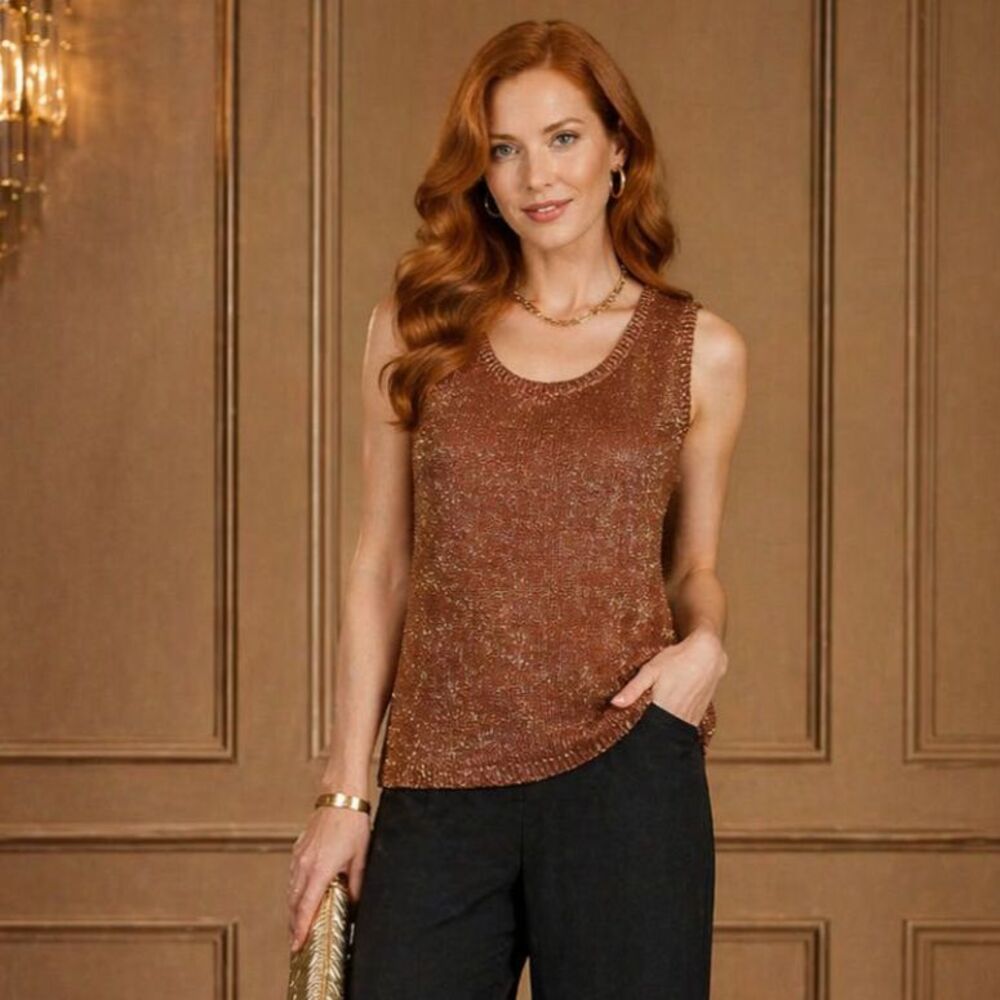Talk of the Walk VTG Copper Shimmer Knit Sweater Tank Top L Sleeveless Blouse